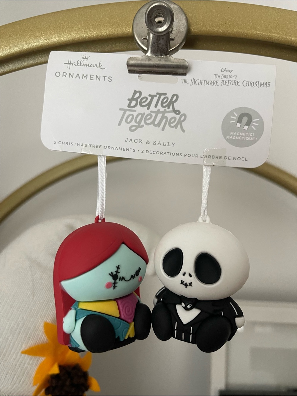 Hallmark Better Together Jack & Sally Red, white, black, teal Ornaments